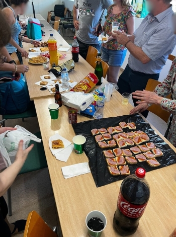 Table of food and drinks for Alana's goodbye party