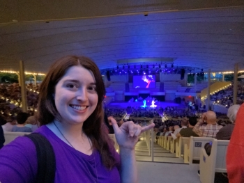 Selfie of Julia from the nosebleeds of a Beach Boy concert