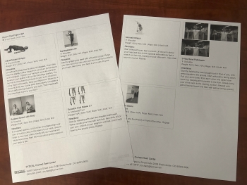 Paper handouts with lots of text and diagrams about physical therapy exercises
