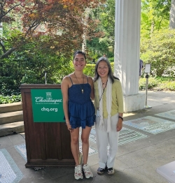Claudia poses with one of her writing workshop instructors