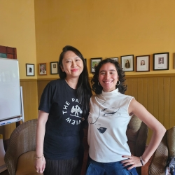 Claudia poses with one of her writing workshop instructors