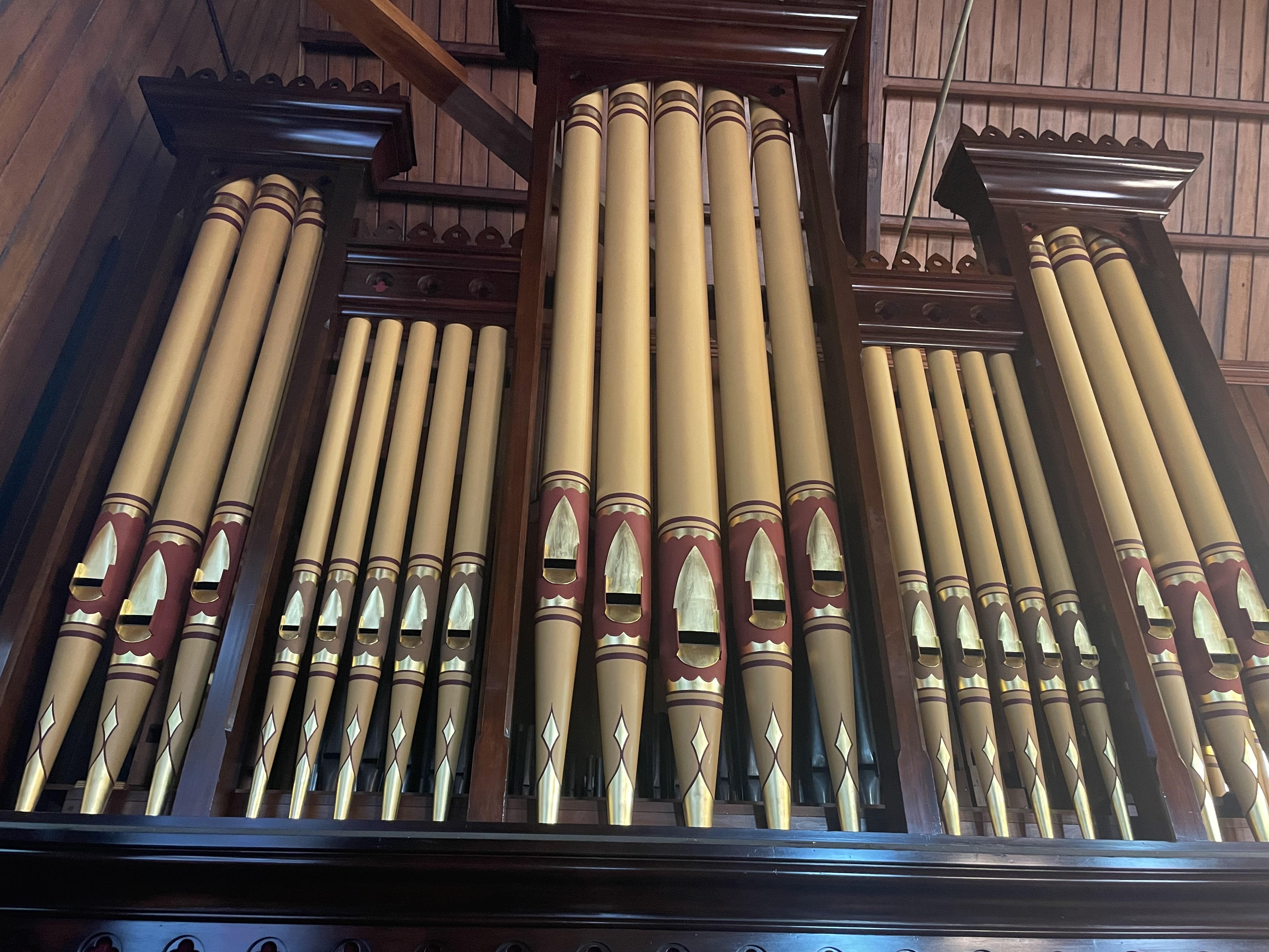 The pipes of a large church organ