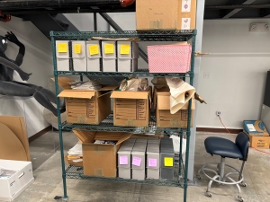 View of archival boxes organized in a shelving unit