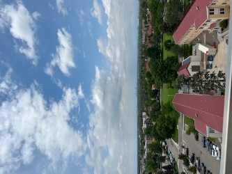 View from a fun lunch with fellow interns, six stories up in an Anschutz building overlooking the rest of the campus and the city of Denver