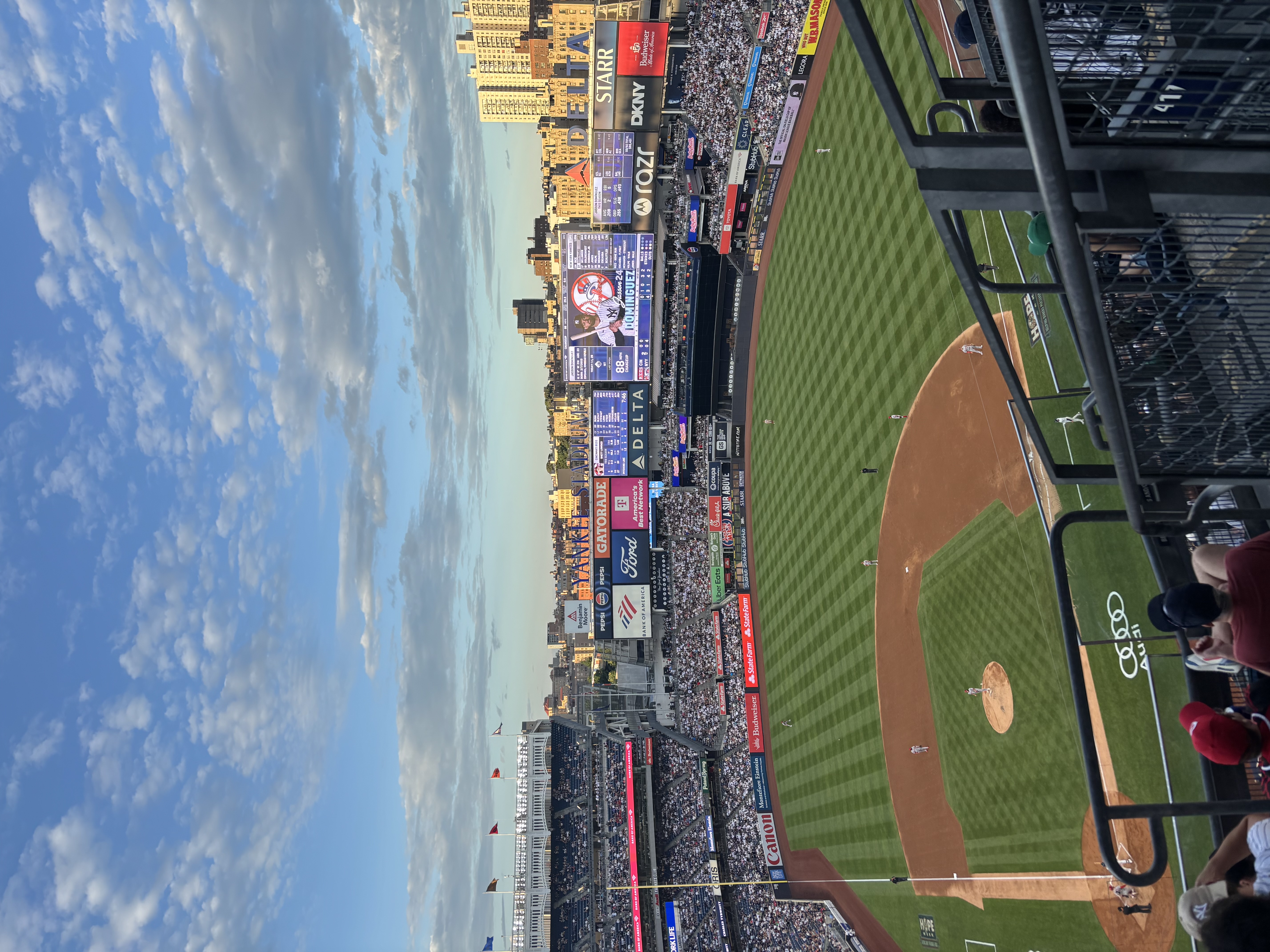 A panoramic shot of Yankee Stadium during a baseball game.