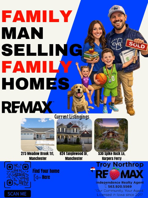 Image is a generic poster for Troy Northrop at REMAX which shows three listings.