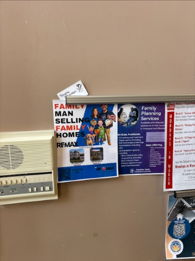 Image shows Ricky's Poster hung up on a bulletin board.