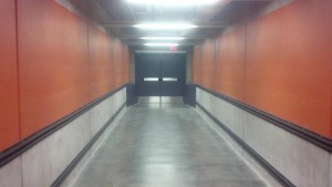 Dual doors as you walk towards them.