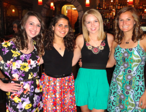 Enjoying a nice dinner with my roommates.