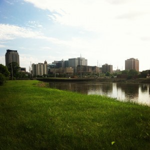 A view of downtown from one of the running trails in Rochester. 