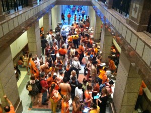 The hallway at the Capitol where people signed up to register their position on the bill.