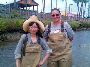 Working in the waders.