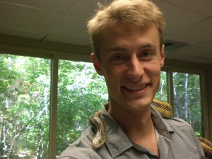 This is the center's adopted pet snake Lucy. She is shown off to student groups to help introduce the swamp.