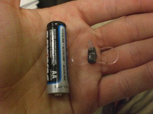 Here it is again with a battery for a size reference.  They need to be 5% or less of the bird's body weight.