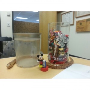 On the left is the empty jar of gummy worms