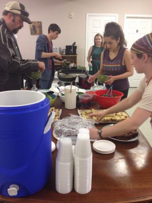 People lining up to get dinner