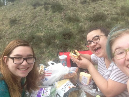 Scoops, Lili, and I enjoying a picnic